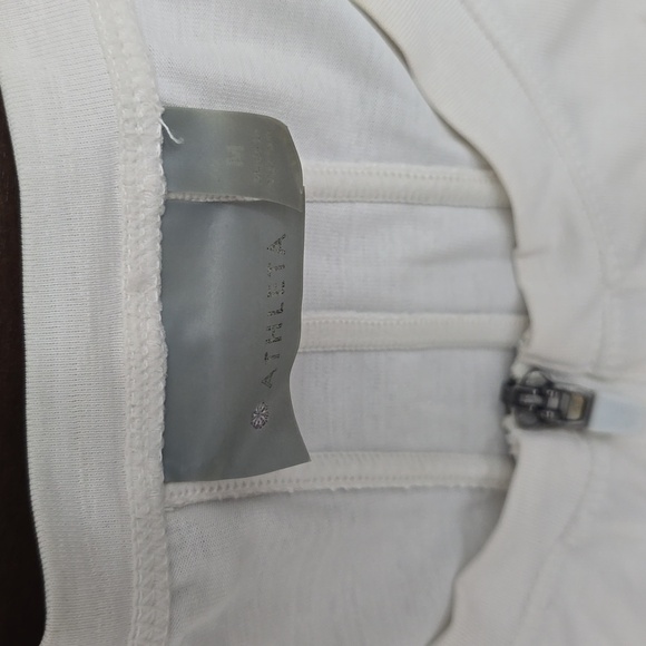 ATHLETA Women's L Cream Cap Sleeve Tee Quarter Zip Performance Pocket - Picture 2 of 7